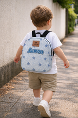 White Denim Pattern Personalized Toddler Backpack – Small Size Kids Backpack for Ages 1–3, Daycare Bag