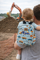Construction Vehicles Pattern Personalized Toddler Backpack – Small Size Kids Backpack for Ages 1–3, Daycare Bag