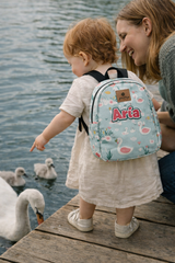 Blue Swan Pattern Personalized Toddler Backpack – Small Size Kids Backpack for Ages 1–3, Daycare Bag