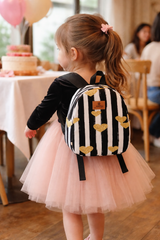 Black & White Heart Pattern Toddler Backpack – Small Size Kids Backpack for Ages 1–3, Daycare Bag