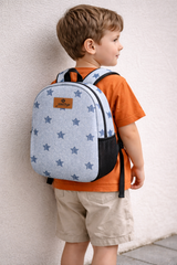 White Denim Pattern Preschool Backpack – Medium Size Kids Backpack for Ages 3–5, Daycare Bag
