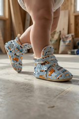 Construction Vehicles Baby Booties – Durable Non-Slip Cotton Slippers for Little Builders