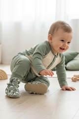 Green Dino Baby Booties – Non-Slip Organic Cotton Slippers for Toddlers