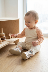 Salmon Bunny Pattern Slippers, Non-Slip Sole, Organic Cotton Lined, Unisex Baby Slippers