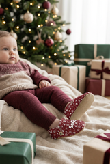 Make It Yours – Personalized Burgundy Snow Pattern Booties for Babies | Non-Slip, Cotton, Unisex