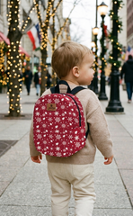 Burgundy Snow Pattern Toddler Backpack – Small Size Kids Backpack for Ages 1–3, Daycare Bag