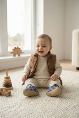 Dinno Pattern Slippers, Non-Slip Sole, Organic Cotton Lined, Unisex Baby Slippers