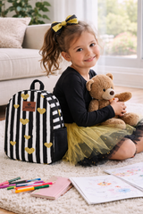 Black & White Heart Pattern Preschool Backpack – Medium Size Kids Backpack for Ages 3–5, Daycare Bag