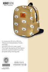 Teddy Bear Pattern Toddler Backpack – Small Size Kids Backpack for Ages 1–3, Daycare Bag