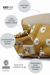 Kokopatik, Organic Cotton Baby Booties, Non-Slip Sole, Newborn Booties, Home Nursery Shoes, Teddy Bear Pattern Booties