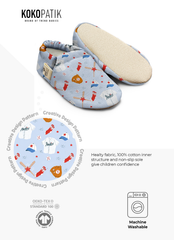 Kokopatik Organic Cotton Baby Booties, Non-Slip Sole, Newborn Shoe, Indoor/Creche Footwear, Baseball