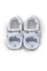 Make It Yours – Personalized White Denim Pattern Booties for Babies | Non-Slip, Cotton, Unisex
