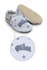 Make It Yours – Personalized White Denim Pattern Booties for Babies | Non-Slip, Cotton, Unisex