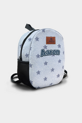 White Denim Pattern Personalized Backpack – Medium Size Kids Backpack for Ages 3–6, Daycare Bag