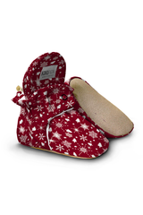 Burgundy Snow Pattern Slippers, Non-Slip Sole, Organic Cotton Lined, Unisex Baby Slippers