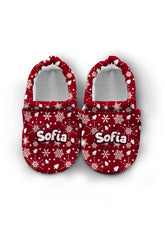 Make It Yours – Personalized Burgundy Snow Pattern Booties for Babies | Non-Slip, Cotton, Unisex