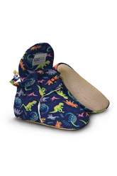 Dinno Pattern Slippers, Non-Slip Sole, Organic Cotton Lined, Unisex Baby Slippers