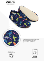 Kokopatik Organic Cotton Baby Booties – Non-Slip Sole, Newborn Booties, Home & Nursery Shoes, Dino Pattern Booties