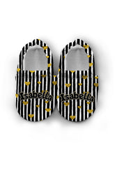 Make It Yours – Personalized Gold Heart Pattern Booties for Babies | Non-Slip, Cotton, Unisex