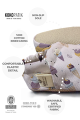 Kokopatik Organic Cotton Baby Booties, Non-Slip Sole, Newborn Shoe, Indoor/Creche Footwear, Ice Cream