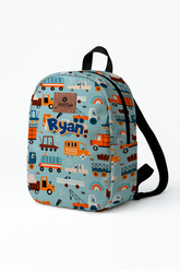 Construction Vehicles Pattern Personalized Toddler Backpack – Small Size Kids Backpack for Ages 1–3, Daycare Bag