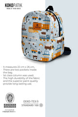 Construction Vehicles Pattern Toddler Backpack – Small Size Kids Backpack for Ages 1–3, Daycare Bag