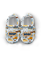 Make It Yours – Personalized Construction Machinery Booties for Babies | Non-Slip, Organic Cotton, First Step Shoes