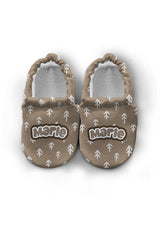 Make It Yours – Personalized Brown Arrow Booties for Babies | Non-Slip, Organic Cotton, Home & Nursery Use