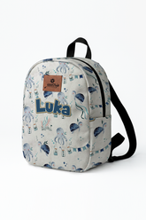 Blue Ocean Adventure Pattern Personalized Toddler Backpack – Small Size Kids Backpack for Ages 1–3, Daycare Bag