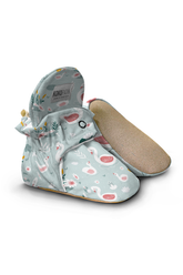 Blue Swan Pattern Slippers, Non-Slip Sole, Organic Cotton Lined, Unisex Baby Slippers