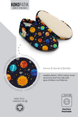 Kokopatik, Non-Slip Sole, Organic Cotton Lined Home Slippers, First Step Shoes, Happy Space Patterned Slippers