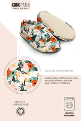 Kokopatik, Non-Slip Sole, Organic Cotton Lined Home Slippers, First Step Shoes, April Flowers Patterned Slippers