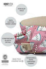 Kokopatik Organic Cotton Baby Booties – Non-Slip Sole, Newborn Booties, Home & Nursery Shoes, Pink Watermelon Pattern Booties