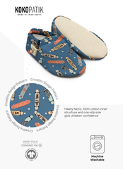 Kokopatik Organic Cotton Baby Booties – Non-Slip Sole, Newborn Booties, Home & Nursery Shoes, Skateboard Pattern Booties