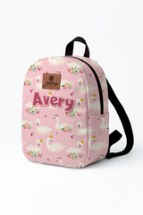 Crowned Swan Pattern Personalized Toddler Backpack – Small Size Kids Backpack for Ages 1–3, Daycare Bag