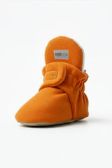 Orange Fleece Baby Booties – Soft, Non-Slip Indoor Slippers for Babies