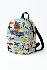 Flying Vehicles Pattern Personalized Toddler Backpack – Small Size Kids Backpack for Ages 1–3, Daycare Bag