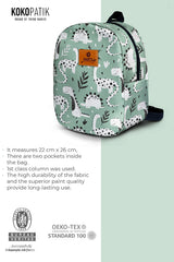 Green Dino Pattern Toddler Backpack – Small Size Kids Backpack for Ages 1–3, Daycare Bag