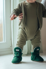 Green Fleece Baby Booties – Soft, Non-Slip Indoor Slippers for Babies