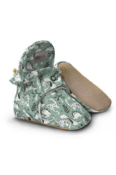 Green Dino Baby Booties β Non-Slip Organic Cotton Slippers for Toddlers