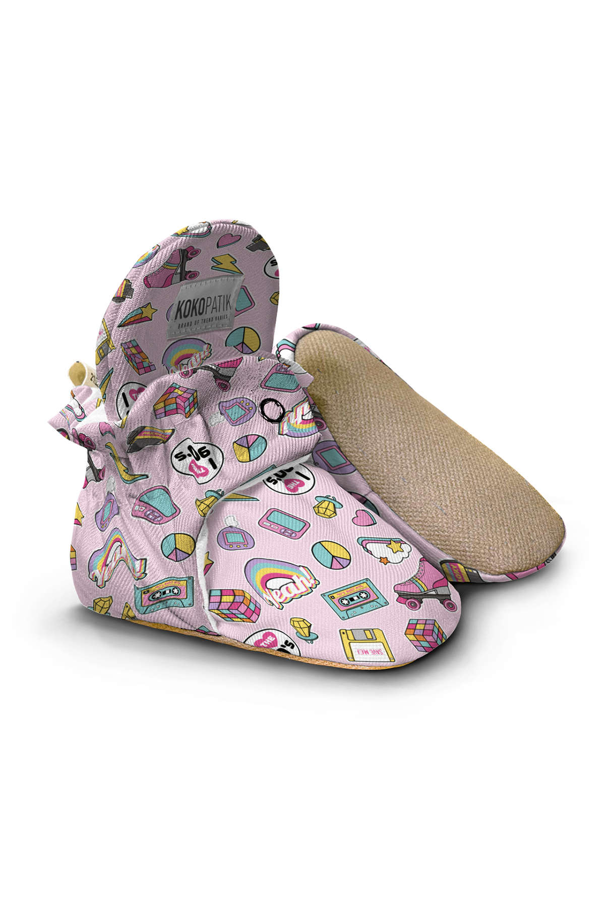 90's Pattern, Non-Slip Sole, Organic Cotton Lined, Unisex Baby Slippers