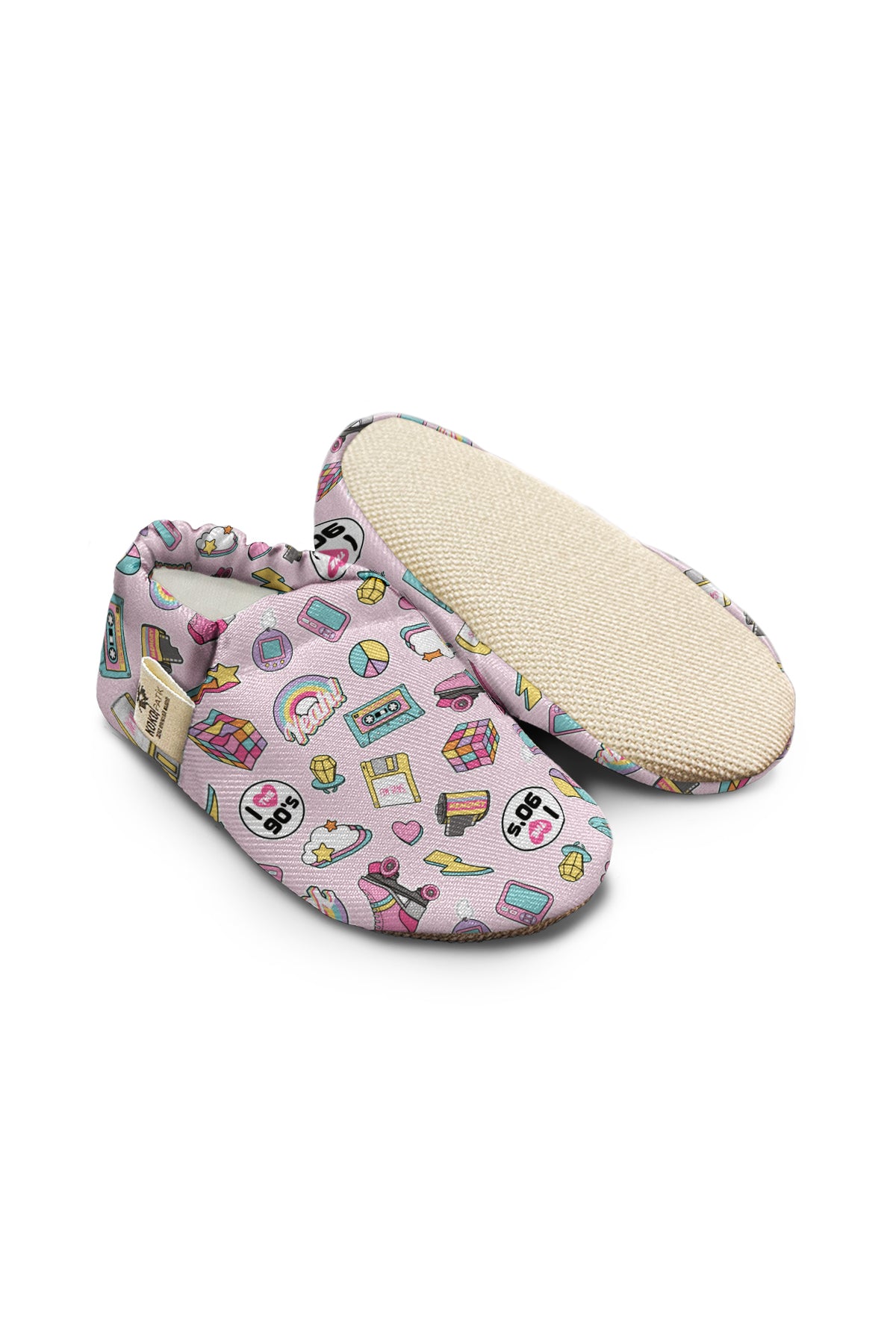 Kokopatik Organic Cotton Baby Booties – Non-Slip Sole, Newborn Booties, Home & Nursery Shoes, 90s Pattern Booties