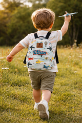 Flying Vehicles Pattern Personalized Toddler Backpack – Small Size Kids Backpack for Ages 1–3, Daycare Bag