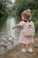Crowned Swan Pattern Personalized Toddler Backpack – Small Size Kids Backpack for Ages 1–3, Daycare Bag