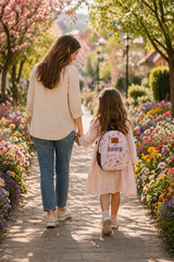 Pink Spring Pattern Personalized Backpack – Medium Size Kids Backpack for Ages 3–6, Daycare Bag