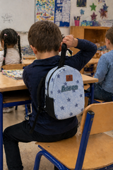 White Denim Pattern Personalized Backpack – Medium Size Kids Backpack for Ages 3–6, Daycare Bag
