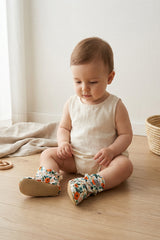April Blossom Baby Booties – Soft Floral Non-Slip Cotton Slippers for Springtime Steps