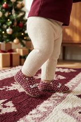 Make It Yours – Personalized Burgundy Snow Pattern Booties for Babies | Non-Slip, Cotton, Unisex