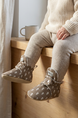 Coffee Arrow Baby Booties – Stylish Print with Anti-Slip Sole