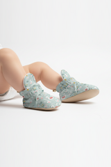 Blue Swan Pattern Slippers, Non-Slip Sole, Organic Cotton Lined, Unisex Baby Slippers
